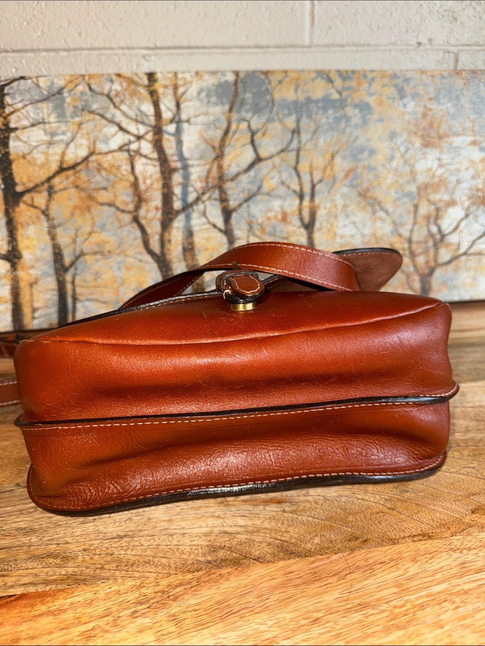 Patricia Nash British Tan Full Grain  Leather Crossbody / Saddle Bag Brass - Picture 10 of 16